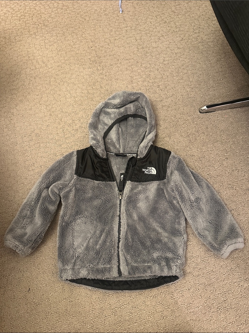 The North Face Kids Gray Plush Fleece Hoodie with Black Yoke